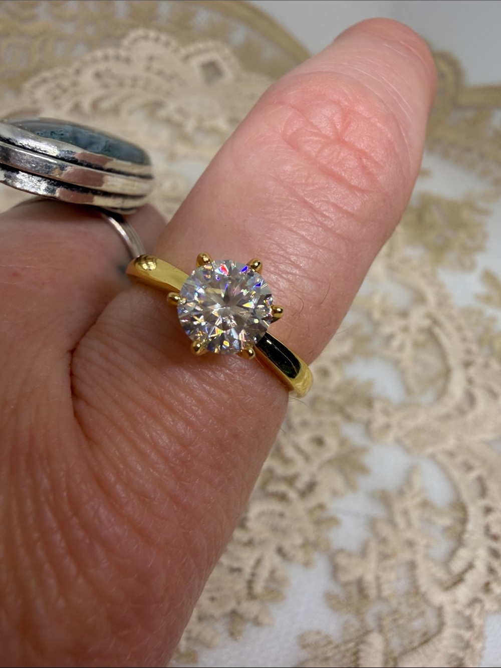 Certified 1 CT Moissanite Solitaire Gold Finish 925 Sterling Silver Bridal Ring